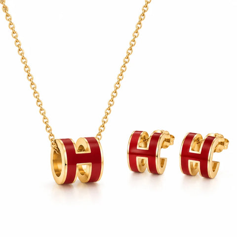 Red Enamel Jewelry Set