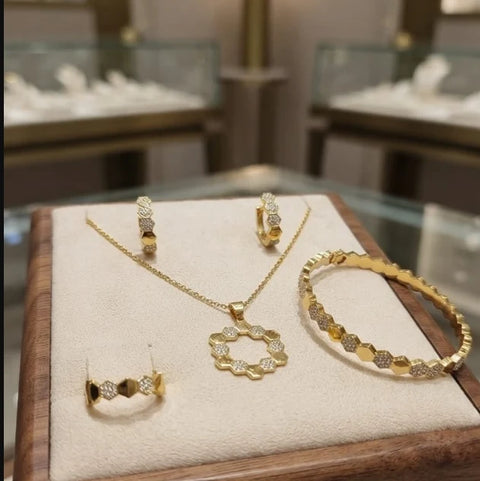 Honeycomb Jewelry Set - Gold