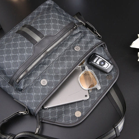 Men's Plaid PU Leather Crossbody Bag