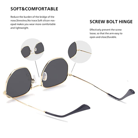 Unisex Hexagon Metal Frame Sunglasses